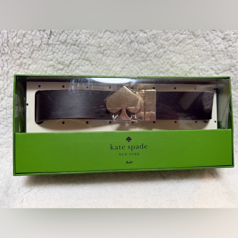 NEW Kate Spade Genuine Leather Reversible Belt w/Gold Tone Spade Buckle Wmn L/XL
